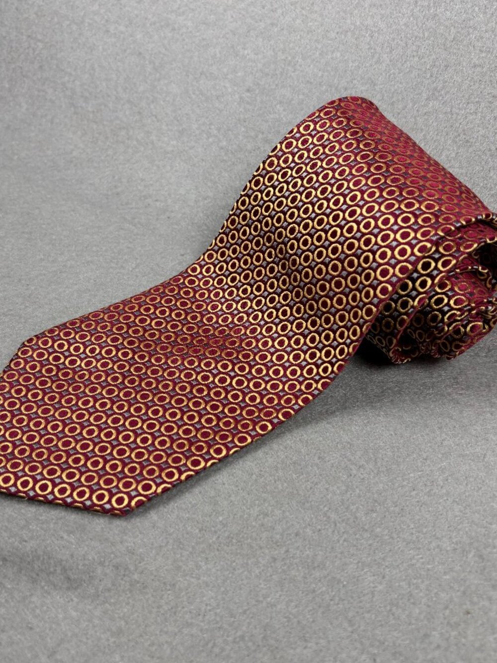 Charvet Burgundy Gold Geometric Silk Tie Made in France
